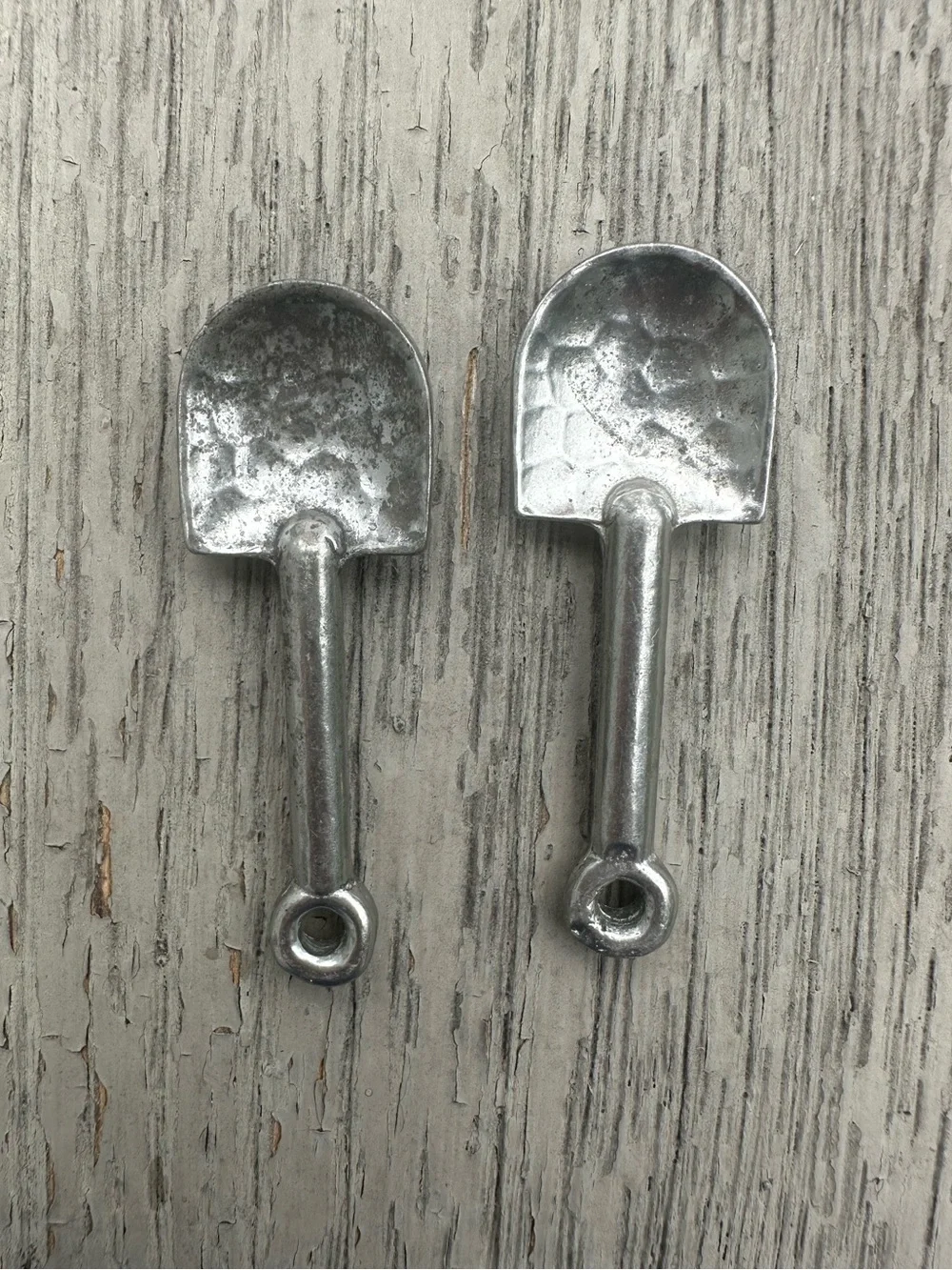 Vintage Style Pewter Double Open Salt Cellar or Dip 2 Miniature Shovel Spoons